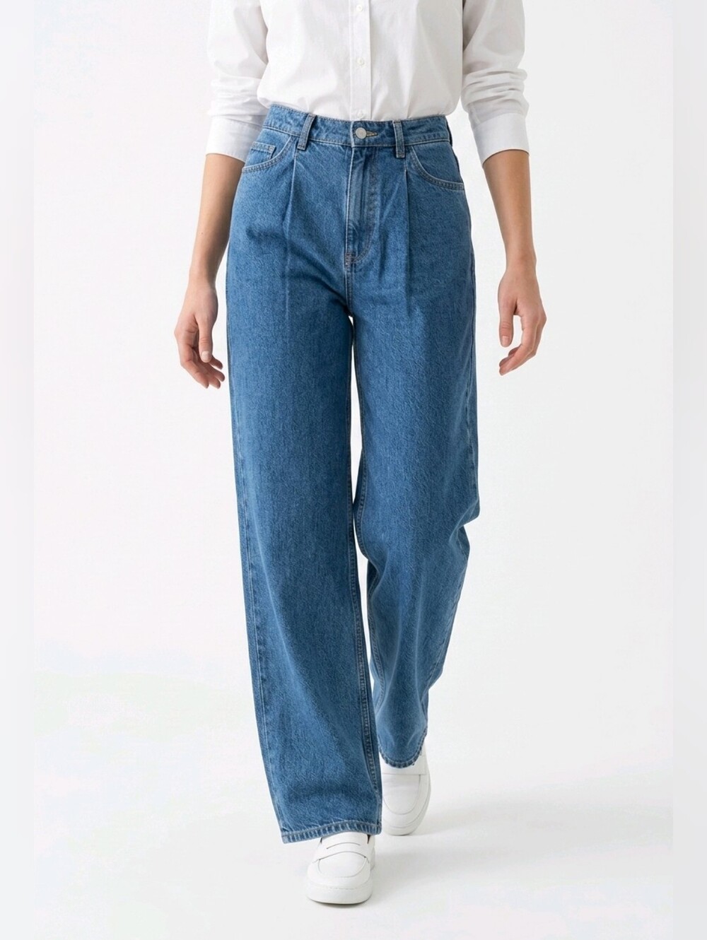 Massimo Dutti Classic Blue Mid Rise, Wide-Leg Jeans